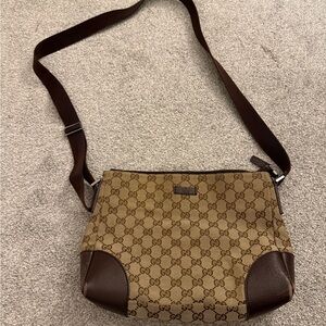 Authentic Gucci Tan and Brown Monogram Shoulder Bag